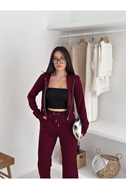 By Kuzey Aras Set de trening cu fermoar din țesătură modal – Combinație confortabilă și elegantă pentru zi cu zi