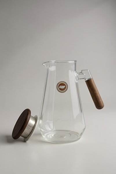 Kitchen Way Dalga Tasarımlı Akasya Sap - Kapaklı Borosilikat Cam Sürahi KW-850