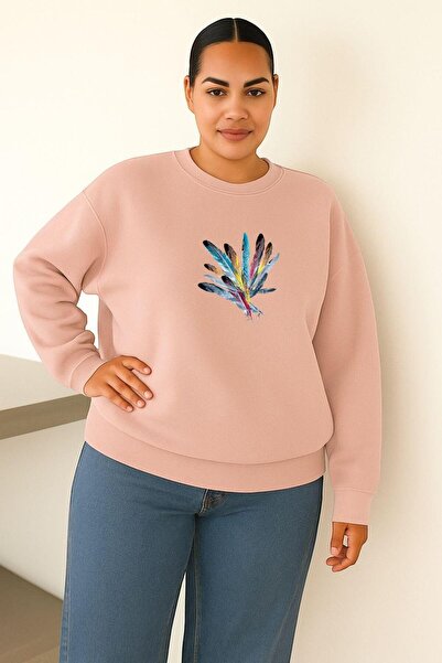 BENROMA 3 Yarn Combed Cotton Feather Printed Large Size Unisex Sweatshirt