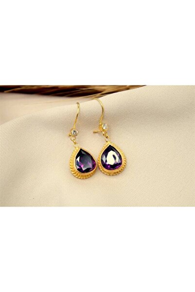 alpsilverart 925 Ayar Gümüş Damla Ametist Taşlı Küpe | El Yapımı Otantik Kadın Takı