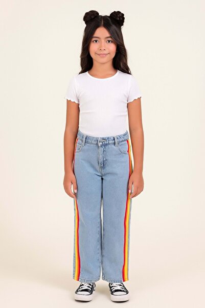 ww waka waka kids store Girl's Colorful Striped Wide-Leg Jeans