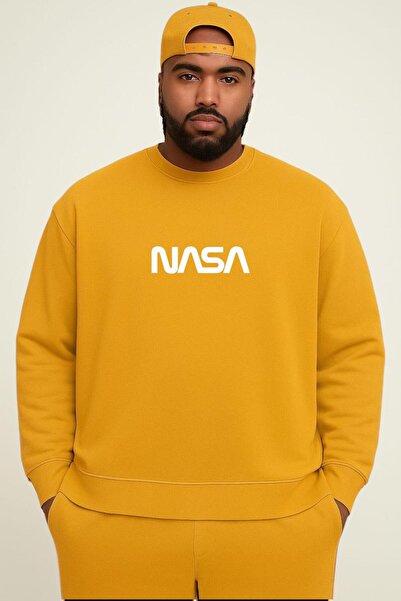 BENROMA سويت شيرت كبير الحجم مطبوع عليه ناسا للجنسين