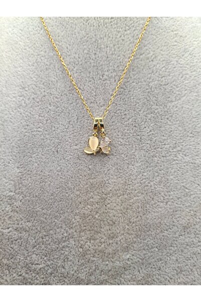 Han Ticarethane Gold Color Stone Symmetrical Double Leaf Model Steel Necklace