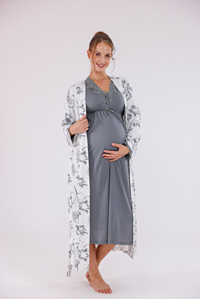 Yulem Homewear Set de 2 cămăși de noapte pentru gravide din bumbac cu mâneci ...