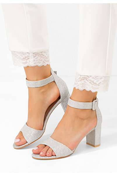 B T Shoes Silver Towanda chunky heel sandals