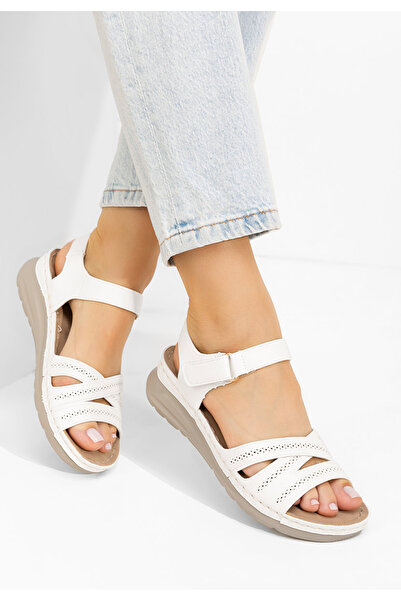 B T Shoes Sandale cu talpa ortopedica Olynda albe