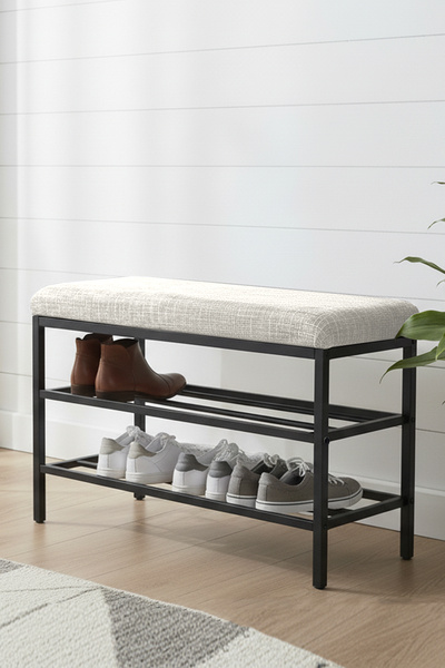 Armens Life Mobilya, Lojistik & Elektronik Ticaret Lotus Metal Modern Ayakkabılık, Bank, Yatak Ucu, Organizer, Oturak,Puf 3 Katlı 30x70 Keten Kumaş