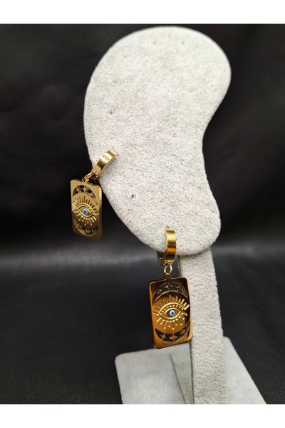 Han Ticarethane Gold Color Tarot Card Eye Model Steel Earrings