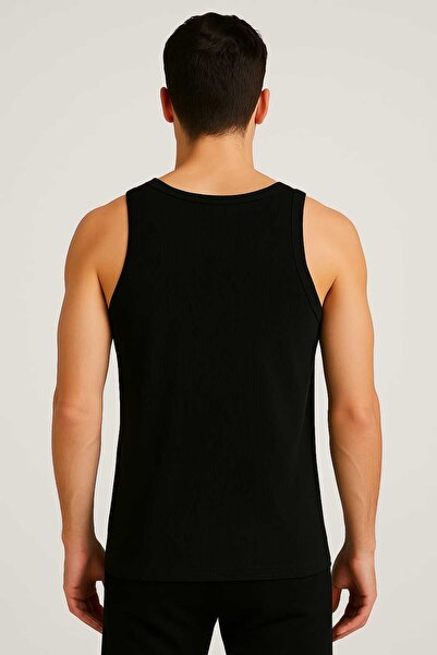 GÜMÜŞ Black Strap Men's Tank Top Premium 5 Pieces 100% Cotton