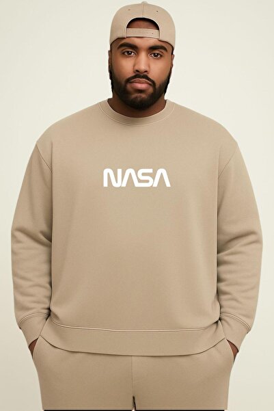 E-ROMA سترة رياضية كبيرة الحجم للجنسين مطبوع عليها شعار ناسا من القطن الممشط ...