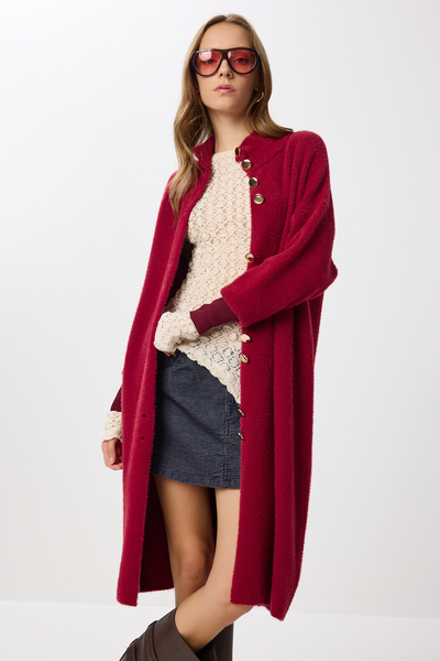 Lovelyİstanbul Bearded Long Knitwear Cardigan Lnx0012 Bordo