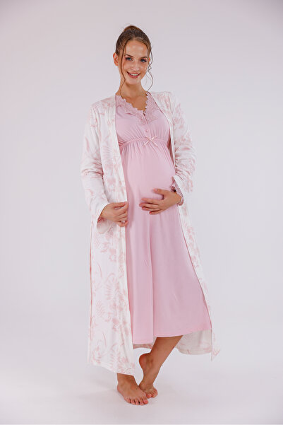 Yulem Homewear طقم ملابس نوم للحوامل من قطعتين مصنوع من القطن بأكمام طويلة وم...