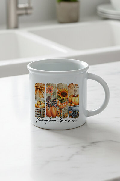 giftkonsept Pumpkin Season Printed Enamel-Looking Ceramic Vintage Mug