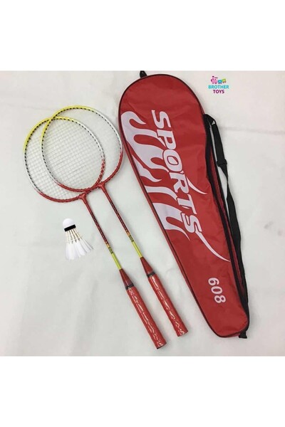 Brother Toys 2 Pcs Badminton Racket and Bag + Badminton Ball Deluxe High Quality Set Red Color