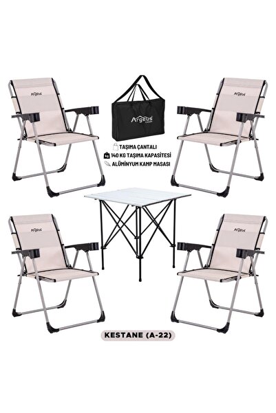 Genel Markalar 4 Adet Katlanır Kamp Sandalyesi ve Alüminyum Masa Seti - Rock ...