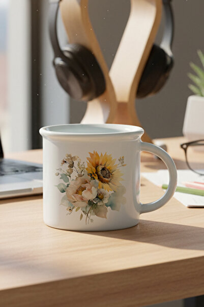 giftkonsept Sunflowers Autumn Theme No:3 Printed Enamel Look Ceramic Vintage Mug Cup