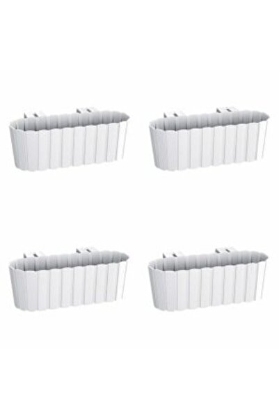 Mercaton Set 4 ghivece decorative cu suport din plastic, alb, 4,9 L, 38,3×21,2×13 cm, cârlig Boardee