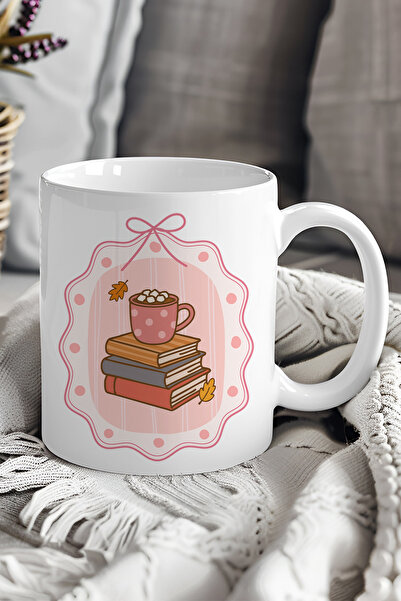 giftkonsept كوب هدايا مطبوع عليه كتب ذات طابع خريفي وشوكولاتة ساخنة