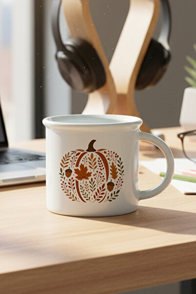 giftkonsept Chinoiserie Pumpkin Floral Fall Printed Enamel-Look Ceramic Vintage Mug Cup