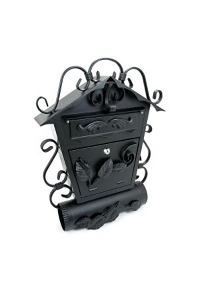 damech Mailbox with newspaper compartment, forged elements, black, format B5, 38x12.5x51.5 cm,