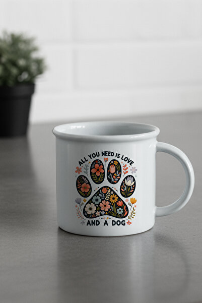 giftkonsept All You Need Is Love and a Dog Printed Enamel-Looking Ceramic Vintage Mug Cup