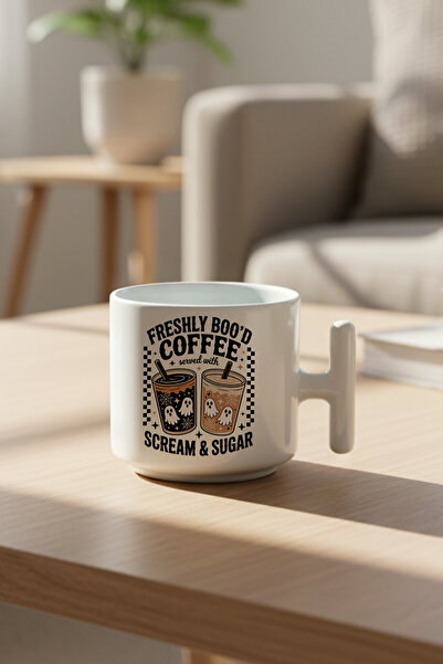 giftkonsept كوب قهوة لاتيه مطبوع عليه هدية الهالوين من Freshly Bood مع مقبض