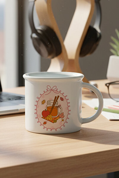 giftkonsept Autumn Themed Apple Printed Enamel-Looking Ceramic Vintage Mug Cup