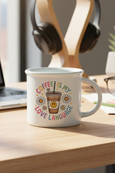 giftkonsept Coffee Is My Love Language No:2 Printed Enamel-Looking Ceramic Vi...