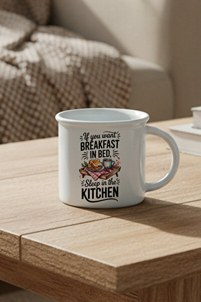 giftkonsept If You Want Breakfast Printed Enamel-Looking Ceramic Vintage Mug Cup