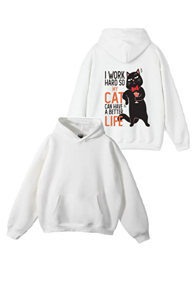 Sebesta Fashion New Season Black Cat Printed 3 Yarn Cotton Hooded Sweatshirt