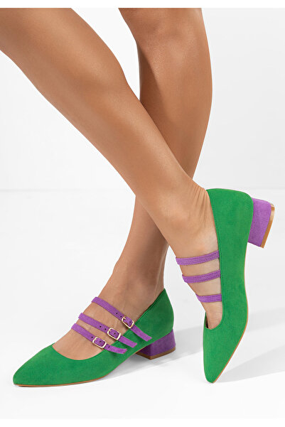 B T Shoes Zelené lodičky na hrubom opätku Bakea