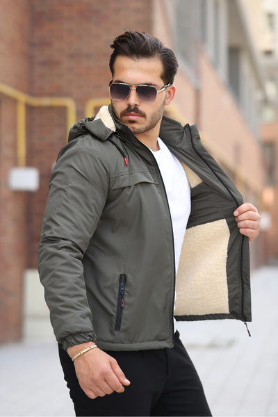 FASİON Men's Winter Fur-Lined Coat