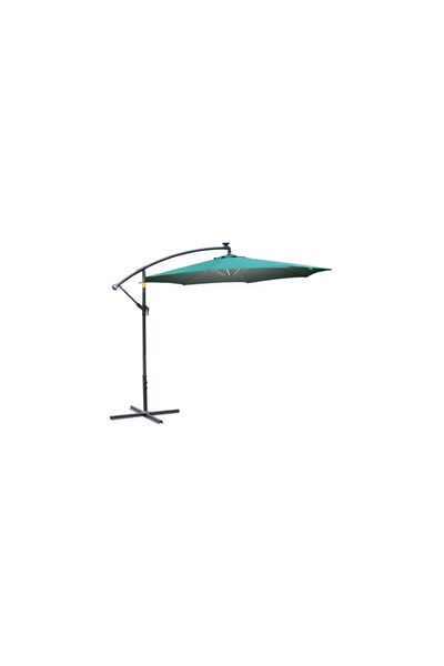 Mercaton Garden/terrace umbrella with solar panel, LED lighting, banana joint, crank, green,