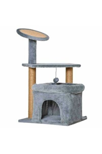 Mercaton Cat Play Tower with Platforms, Bed, and Dangling Ball, Grey and Beige, 48x48x84 cm