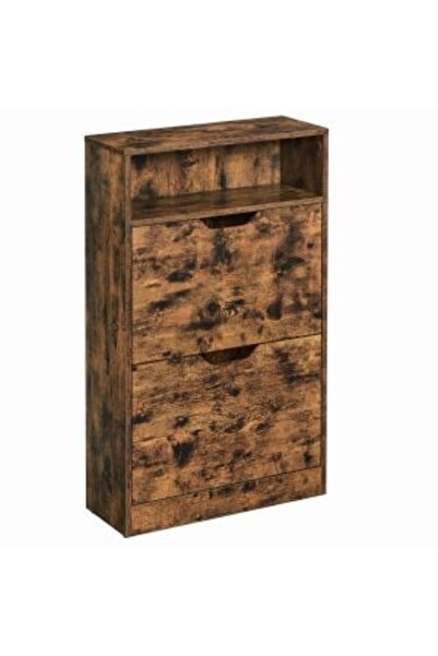 Mercaton Storage Shoe Rack, Mercaton, Rustic Brown, 2 Drawers, 1 Shelf, 60x24x102 cm