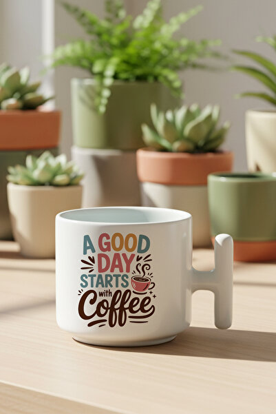 giftkonsept كوب قهوة لاتيه مطبوع عليه 'يوم جيد يبدأ بالقهوة' مع مقبض، هدية مميزة