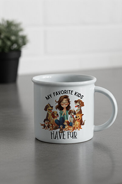 giftkonsept My Favorite Kids Have Fur Printed Enamel-Looking Ceramic Vintage Mug