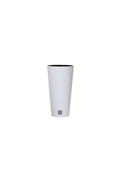 Prosperplast Ghiveci de flori, Prosperplast, Rato Tubus, rotund inalt, 64 L, imitatie ratan, alb, 40×76.3 cm