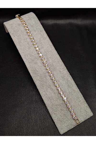 Han Ticarethane سوار من الفولاذ المقاوم للصدأ مرصع بحجر بيضاوي الشكل بلون ذهبي