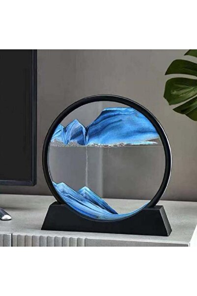 FORTİCO Hareketli 3D Kum Saati 30cm Büyük Boy Mavi Yuvarlak 12inch Cam Dekoratif