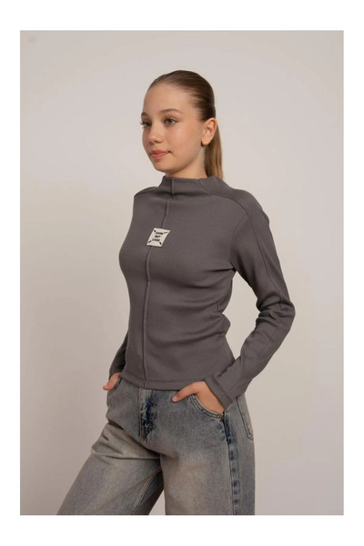 QUEEN KİDS قميص داخلي للفتيات من كوين كيدز 7826 مطرز باللون الأنثراسيت