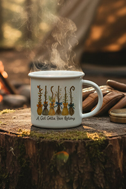 giftkonsept A Girl Gotta Have Options Printed Enamel-Looking Ceramic Vintage Mug Cup