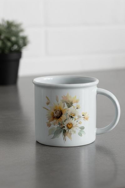giftkonsept Sunflowers Autumn Theme No:1 Printed Enamel Look Ceramic Vintage Mug Cup
