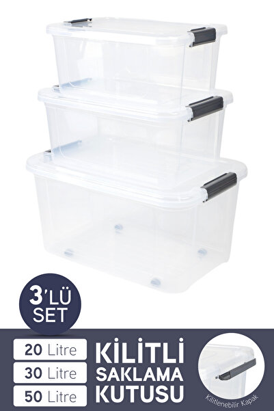 İronika 3-Wheeled Storage Container Rectangular with Locking Lid Multi-Purpose Toy Storage Box 20-30-50 L