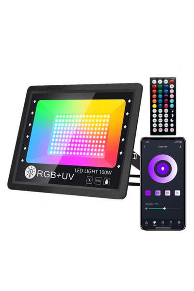 VTM Proiector LED RGBCW Inteligent 100W, Rezistent la Apa, Control Telefon, Negru