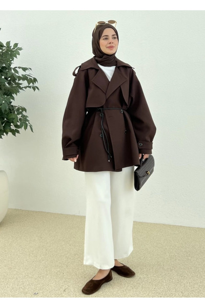 My Blog Bitter Brown Allerli Leather Belted Short Trench - 7488