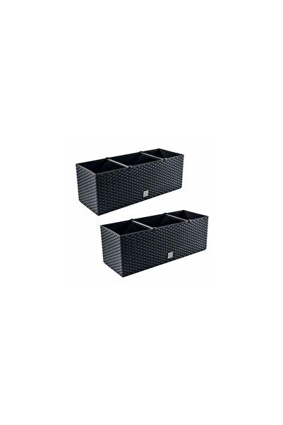 Mercaton Set 2 jardiniere decorative, sistem irigare, imitatie ratan, antracit, 30 L, 60x25x24 cm, Rato Case