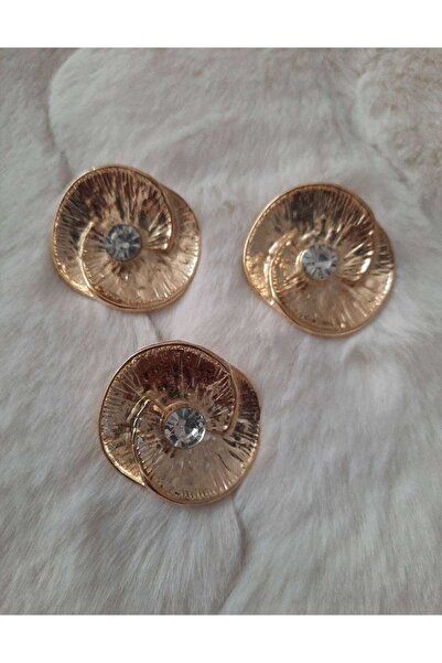 beyna aksesuar Gold Metal Button 3 cm with Crystal Stone 1 Pack 3 Pieces