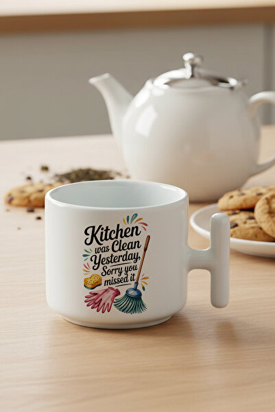 giftkonsept كوب قهوة لاتيه مطبوع عليه عبارة 'المطبخ نظيف' مع مقبض