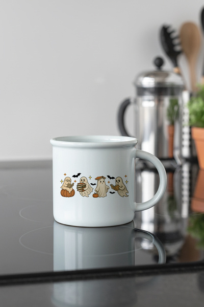 giftkonsept Cute Ghosts Reading Books Printed Enamel Look Ceramic Vintage Mug...
